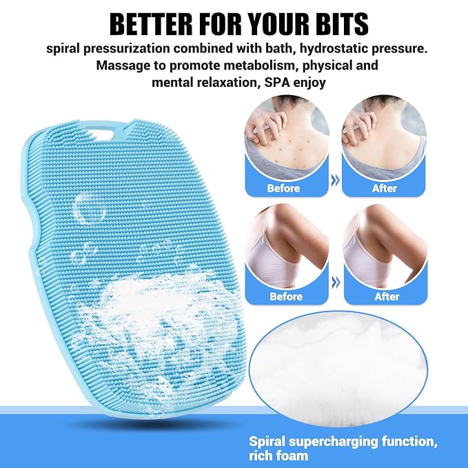 Canroom Silicone Bdoy Scrubber -Anti Zinc Infused-Exfoliating Shower Brush | Highly Elastic Bristles Exfoliator Silicone Shower Scrubber for Body,Cellulite Reduction,Blood Circulation-Azure
