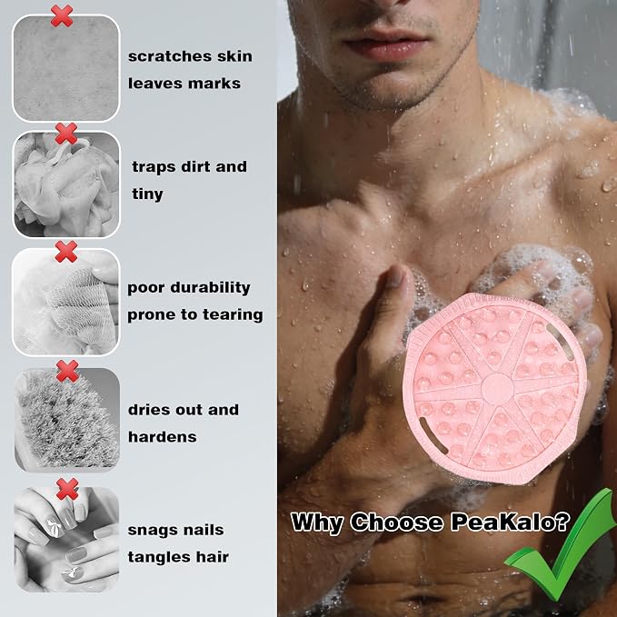 Silicone Body Scrubber for Men Women, Dual-Sided Bath Brushes Gentle Exfoliating Body Scrubber Scalp Massager for Deep Cleansing, Soft Silicone Loofah Body Washing Brushes (Pink)