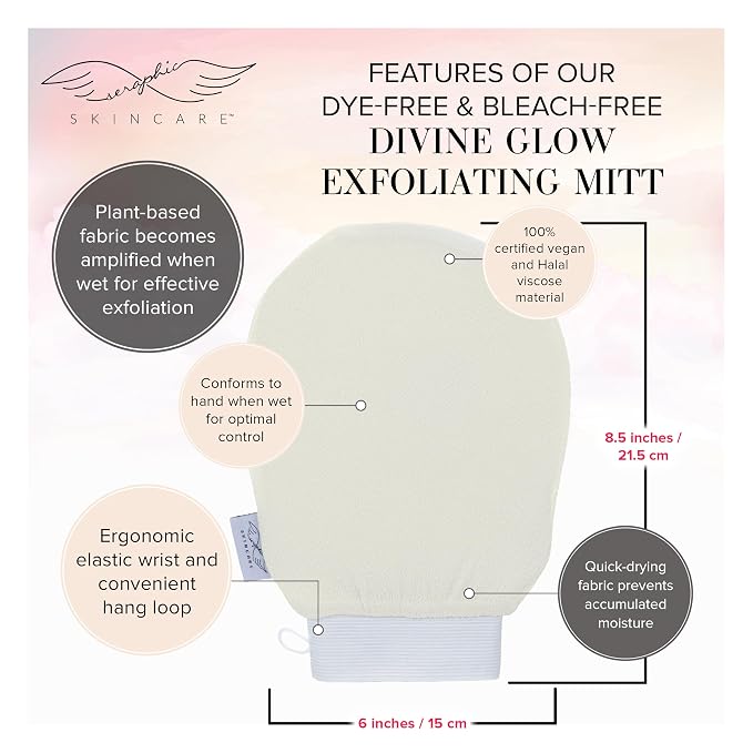 Seraphic Skincare Divine Glow Exfoliating Mitt (1pc) – 100%, Dye-Free, Bleach-Free Vegan Viscose Korean Exfoliating Glove – Body Exfoliator for Self-Tan Removal & Keratosis Pilaris