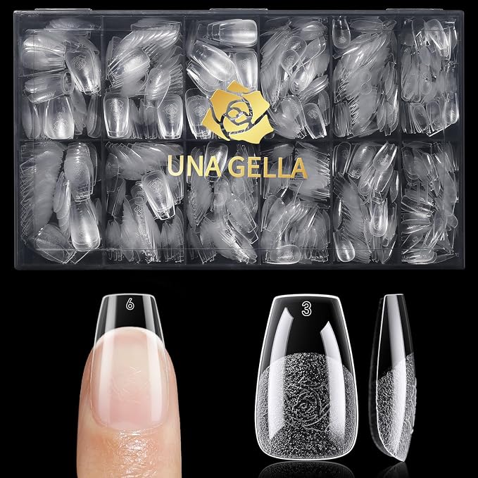 UNA GELLA 600Pcs Short Coffin Nail Tips, Short Coffin Press On Nails | Pre Etched 12 Sizes Soft Gel Fake Nails Tips Full Cover for Nail Extension DIY Salon at Home