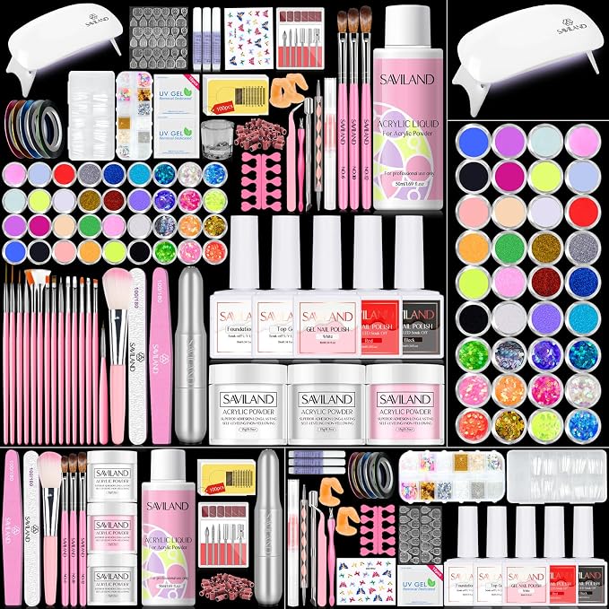 SAVILAND Acrylic Nail Kit with Drill and U V Light – Clear White Pink Acrylic Powder Black Red White Gel Nail Polish Nail Tools for Nail Art Gel Nails DIY | Complete nail tools,clear white pink acrylic powder, black red white gel polish, nail art DIY h...