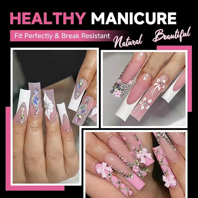 UNA GELLA Extra Long Sqaure Nail Tips, No C Curve Gel Nail Tips Square | Pre Etched XXL Long Straight Press on Nails Clear Acrylic Full Cover for Nails Extension Art DIY Salon 120Pcs 12 Sizes
