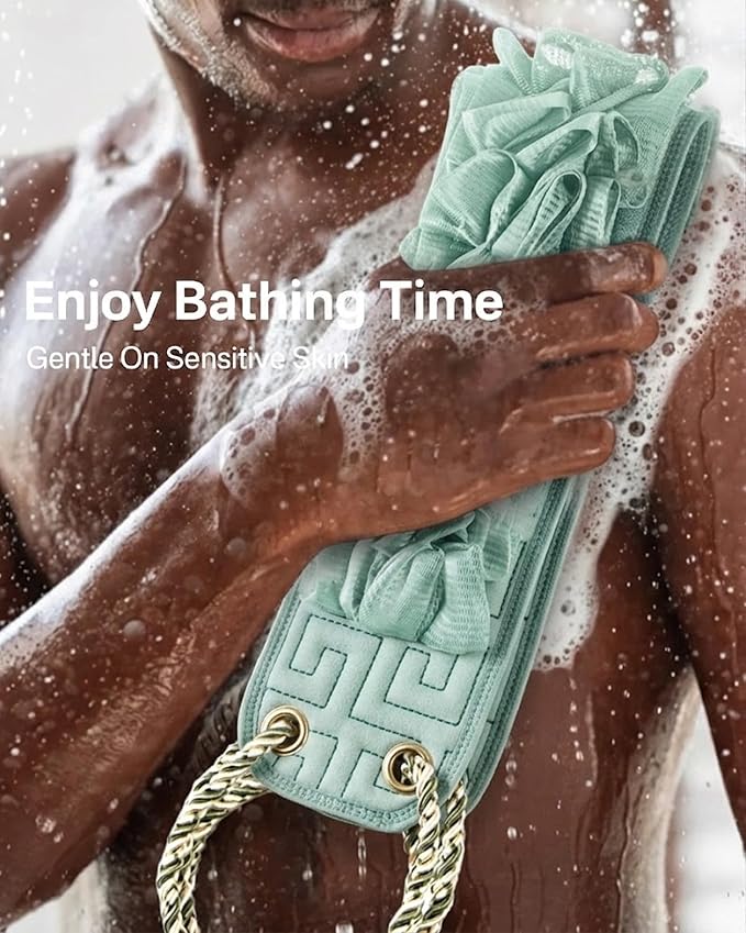 Yiclick Back Scrubber for Shower, Exfoliating Washcloth Towel with Handle, Body Scrubber Exfoliator, Bath Sponge Loofah Luffa, Back Washer Wash Cloth for Men Women, Korean Exfoliate Body Scrub