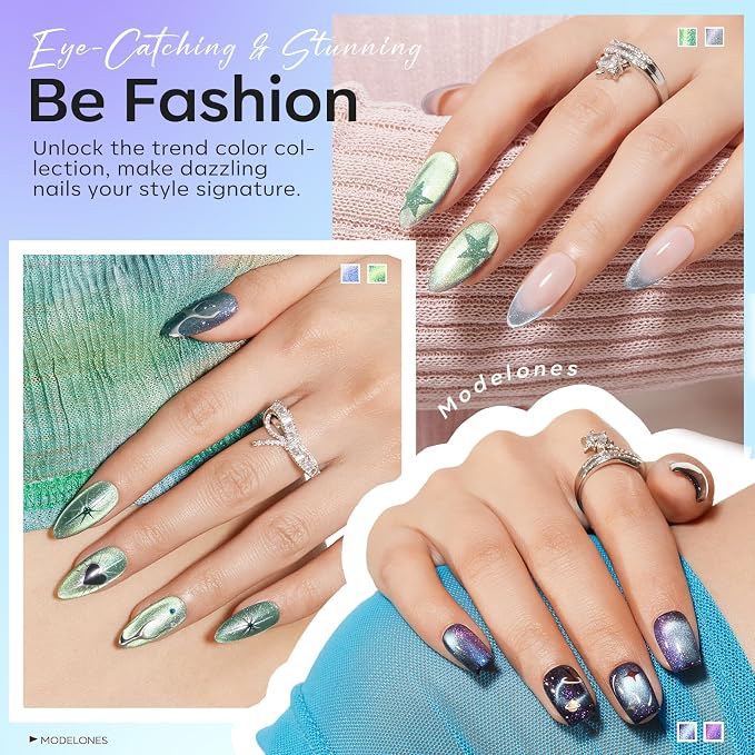 modelones Cat Eye Gel Nail Polish Set Glitter 6Colors Blue Green Purple