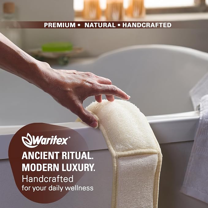Waritex Organic Egyptian Extra-Long Loofah Exfoliating Back Scrubber | Natural Loofah Fiber Exfoliating Body Scrubber for Shower Deep Clean, Hard-to-access Body and Back Areas for Men and Women