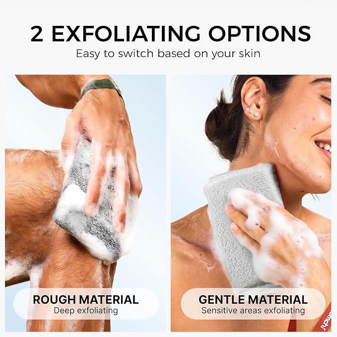 ZOMCHI Body Scrubber, 2 Pack Exfoliating Sponge for Shower and Bath, Large Exfoliator Tool to Remove Dead Skin, Body Sponge for Women & Men (2-Pack, Gray)