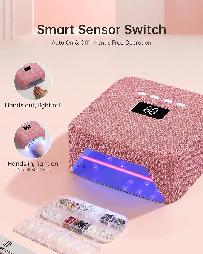 UV Nail Lamp, Cordless UV Light for Gel Nails, Nail Dryer, Salon & Home | 30 Beads | 120W | 6000mAh | Smart Sensor | Detachable Base