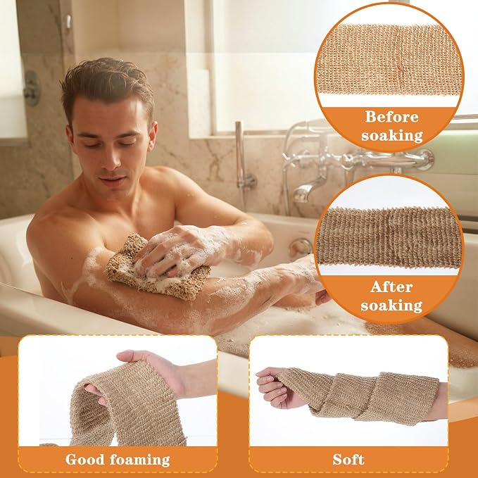 Thinp Natural Loofah Back Scrubber, Extra Rough Exfoliating Back Scrubber with Handle for Men Women-Back Exfoliator for Shower Long Durable Deep Cleansing, with Soap Saver Bag