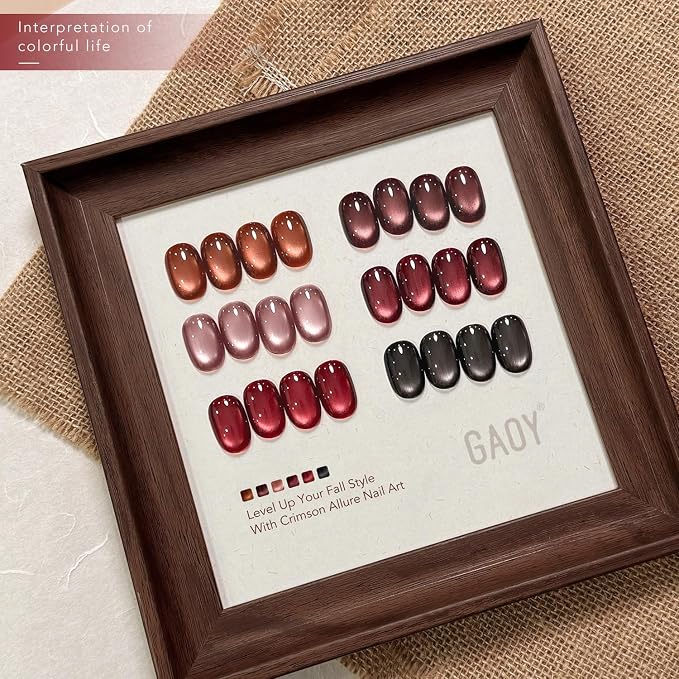 GAOY Red Cat Eye Gel Nail Polish Set with Magnet, Burgundy Brown 6 Colors | Holographic, Glass Cateye, Glitter, Valentine's Date Night New Year Christmas Nails, DIY Manicure at Home, Gift for Women