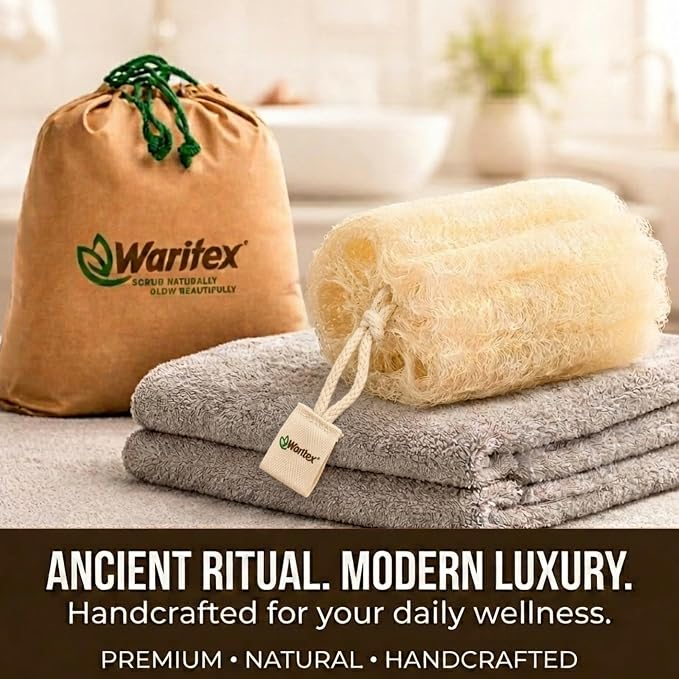 Waritex Organic Egyptian Loofah Sponges Exfoliating Scrubber Bath [3 Pack] | Natural Loofah Fiber for Gentle Skin Exfoliation, Deep Cleansing Full Body Spa Experience, Smooth Radiant Skin Care