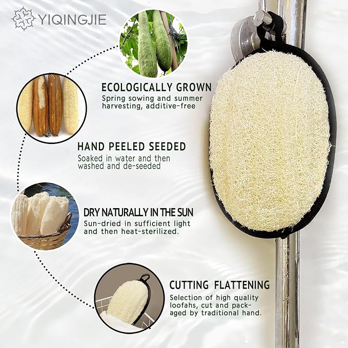 YIQINGJIE Upgraded Large Natural Exfoliating Loofah Body Scrubber (2 Pack), Egyptian Loofah for Men, Suitable for Full-Body Bath and Face Scrubber, Black