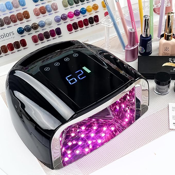 96W Rechargeable UV LED Nail Lamp, Cordless UV Light for Nails with LCD Display Auto Sensor, 4 Timer Setting and Smart Sensor Nail Dryer,Nail Cure Light with Removable Bottom (Black)