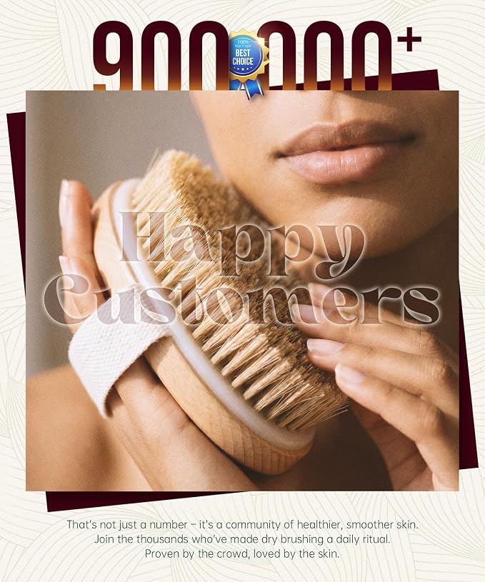 POPCHOSE Dry Brushing Body Brush, Natural Boar Bristle Exfoliating Brush | Body Scrub for Smoother Skin: Supports Cellulite Treatment, Lymphatic Drainage and Blood Circulation Improvement