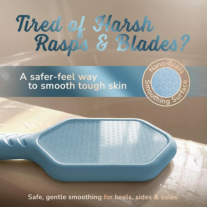 SILKLE Nano Glass Foot File - Foot Callus Remover for Feet & Foot Scrubber | Silicone Grip for Non-Slip Control - Foot Scrubber for Dead Skin, Heel Scraper for Cracked Heels & Foot Exfoliator - Blue