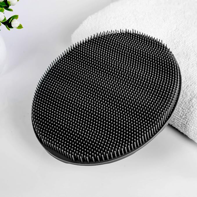 INNERNEED Silicone Body Cleansing Brush Exfoliating Scrubber, Black | Gentle Massage, Deep Clean, Hygienic Shower Scrub Brush Soft Bristles for All Skin Types, Easy to Hold