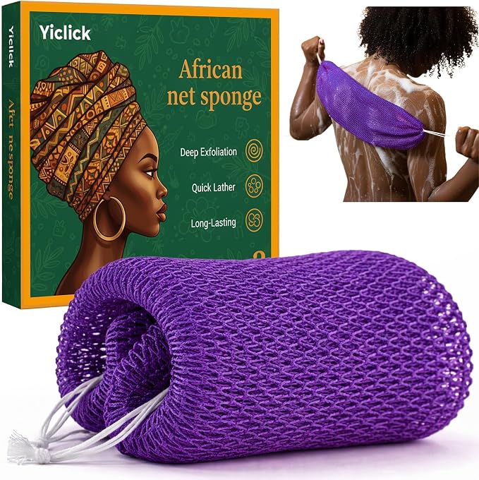 Yiclick African Net Sponge Authentic with Knots - Exfoliating Washcloth Towel, Back Scrubber for Shower Bath, Exfoliating Body Scrubber Exfoliator, African Rags Wash Cloth Loofah Lufa Sponge
