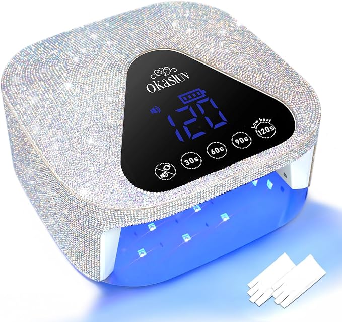 UV LED Nail Lamp with UV Gloves,Magnetic Metal Mirror Base Cordless Nail Dryer, Gel Polish Curing Light with 4 Timers,Touch Control Display,Auto Sensor for Professional Salon & Home