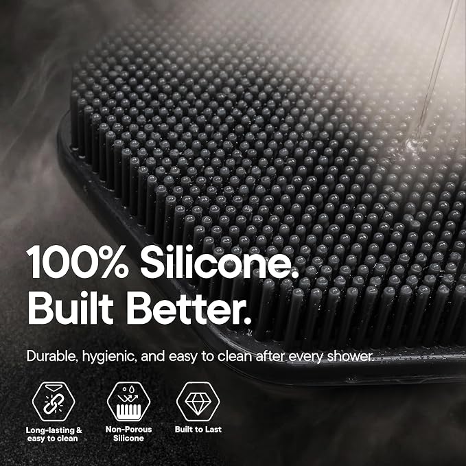 TOOLETRIES Silicone Back Scrubber for Shower, Bath Brush - Charcoal | Long ergonomic handle and non-slip grip make exfoliating hard-to-reach areas simple and comfortable.