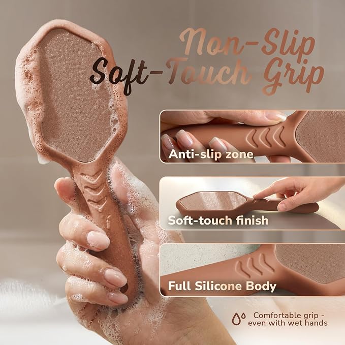 SILKLE Nano Glass Foot File - Foot Callus Remover for Feet & Foot Scrubber | Silicone Grip for Non-Slip Control - Foot Scrubber for Dead Skin, Heel Scraper for Cracked Heels & Foot Exfoliator - Brown