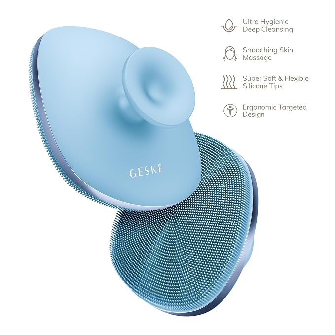 GESKE Body Brush | 4 in 1 | Design with Metal Ring | Cleansing Brush for the Entire Body | Professional Deep Cleaning | Soft Silicone Bristles | Ergonomic Two-Finger Design