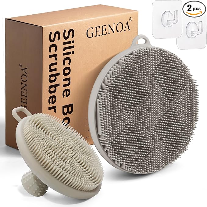 Silicone Face & Body Scrubber Set, Exfoliating Body Scrubber Face Scrubber with Dense Bristles & Non-Slip Handle, Gentle Silicone Loofah Face Brush for Good Lathering and Deep Cleansing(LGray)
