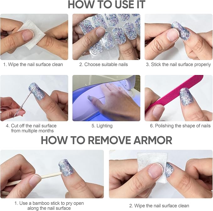 Semi Cured Gel Nail Strips, 22pcs UV Nails Polish Art Sticker, Nail Wraps with UV Light Required for Home Manicure DIY, Long Lasting, Easy Application & Removal, Salon Quality (Shine Purple 131)