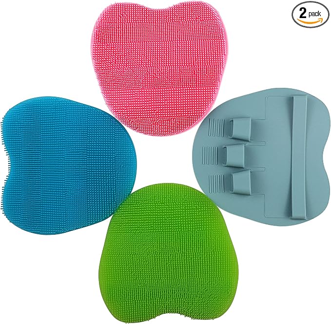 4 Pack Soft Silicone Shower Brush, Body Exfoliating Skin Massage Scrubber, Dry Skin Brushing Glove Loofah, Fit for Sensitive and All Kinds of Skin (4 Pack-GN2) | Dry Skin Brushing Glove Loofah, Fit for Sensitive and All Kinds of Skin (4 Pack-GN2)
