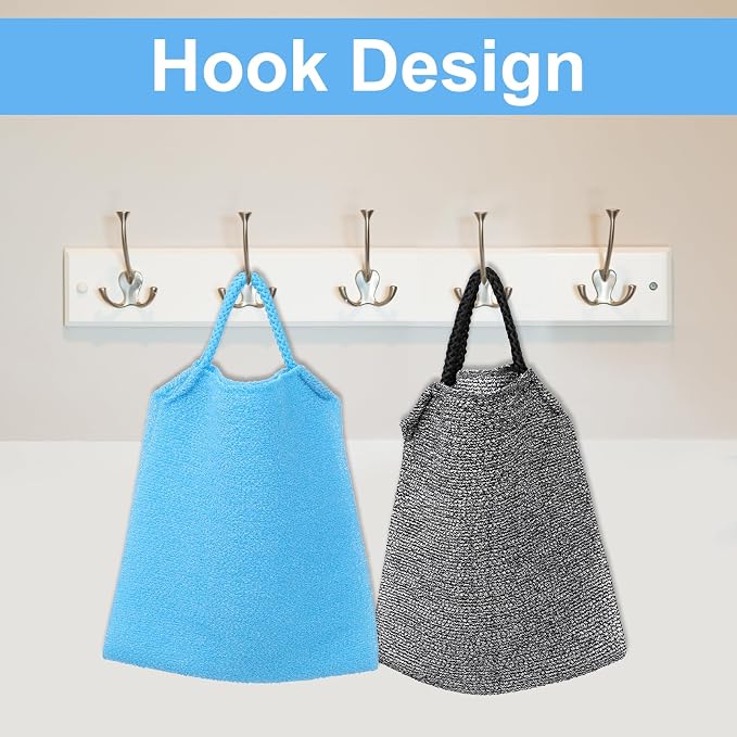 COMNICO 2pcs Exfoliating Back Scrubber, Nylon Shower Bath Exfoliator Extended Length Body Scrub Towel Stretchable Pull Korean Washcloth Strap with Handles(Blue + Gray)