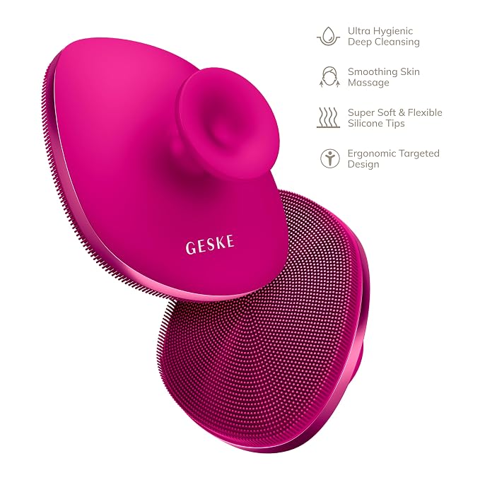 GESKE Body Brush | 4 in 1 | Design with Metal Ring | Cleansing Brush for the Entire Body | Professional Deep Cleaning | Soft Silicone Bristles | Ergonomic Two-Finger Design