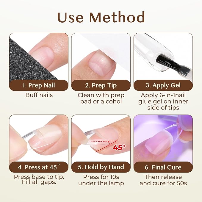 UNA GELLA 6 in 1 Gel Nail Glue for Clear Acrylic Nails Tips 2Pcs 15ml | Super Strong Brush U V Nail Glue Long Lasting Lamp Curing Required for Fake Nails Tips