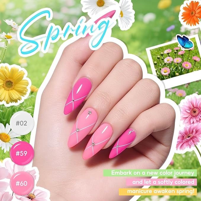 PEACECOLOR 60PCs Gel Nail Polish Set 55 Colors Gel Polish Kit with Glossy/Matte/Glitter 5Pcs Top Coat & Base Coat Soak Off U V Lamp Glitter Pink White Spring Summer Nail Kit Gifts for Women
