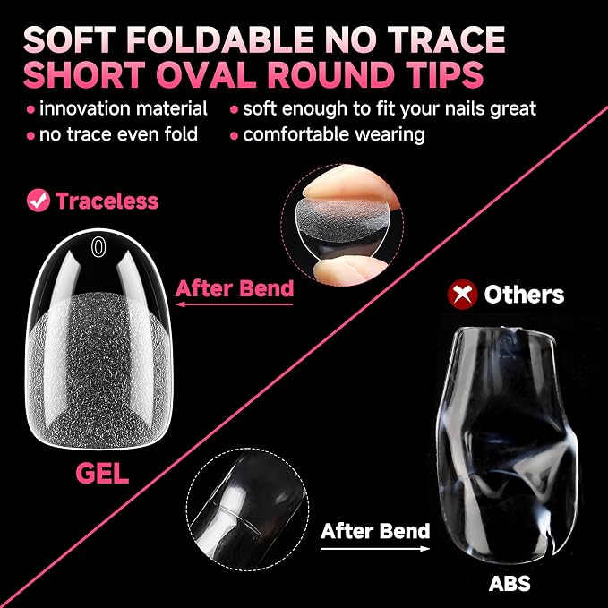 UNA GELLA Short Oval Round Nail Tips Pre-shaped Half Matte 120pcs | Short Oval Round Soft Gel Nail Tips Full Cover Clear Acrylic Fake Nails for Press on Nail Extensions Home DIY Salon 12 Sizes