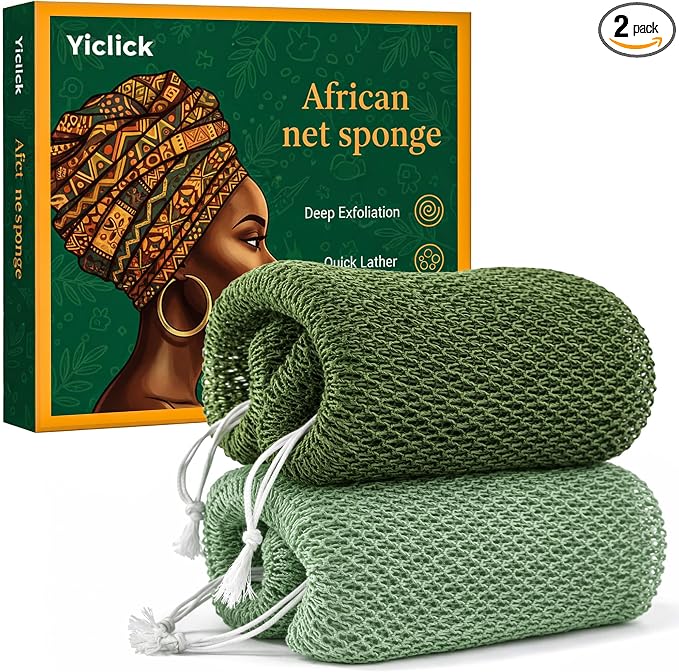 Yiclick African Net Sponge Authentic with Knots 2 Pack - Exfoliating Washcloth Towel, Back Scrubber for Shower Bath, Exfoliating Body Scrubber Exfoliator, African Rags Wash Cloth Loofah Lufa Sponge