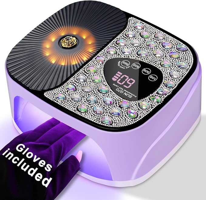 LIMEGIRL UV LED Nail Lamp Kit for Gel Polish Professional Fast Curing Purple Dryer Light Set with 4 Timer Settings Cordless Rechargeable Nail Art Cure Machine with UV Gloves for Manicure Pedicure