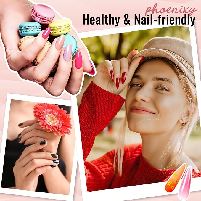 PHOENIXY 44 Pcs Gel Nail Polish Set, 36 Colors Gel Polish with Base Coat & 4 Effects Top Coat Full-Color Nail Polish Set All Seasons Nail Kit Gifts for Women Girls Nail Salon at Home