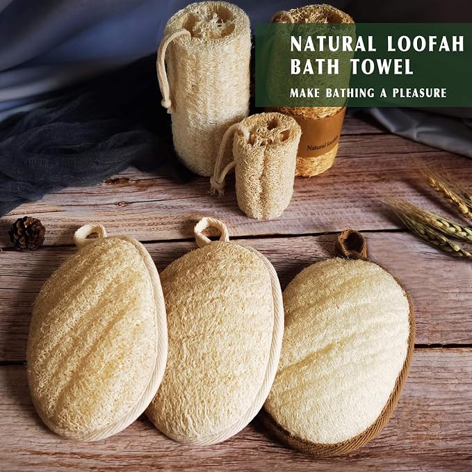 YIQINGJIE Natural Loofah Sponge Exfoliating Body Scrubber (2 Pack),Made with Eco-Friendly and Biodegradable Shower Luffa Sponge, Loofah for Women and Men, Beige