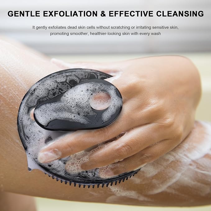INNERNEED Silicone Body Scrubber Gentle Exfoliating Brush Set, Black+ Blue | INNERNEED Food grade Deep Cleansing Shower Scrub for All skin types, More Hygienic and Well Lather