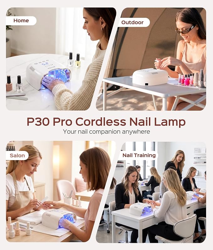 BOLASEN Cordless Rechargeable UV Nail Lamp - UV Light for Gel Nails with Metallic Reflector & Metal Base, 54W Portable Wireless LED Nail Dryer, Professional Fast Charger Curing Lamp for Salon, White