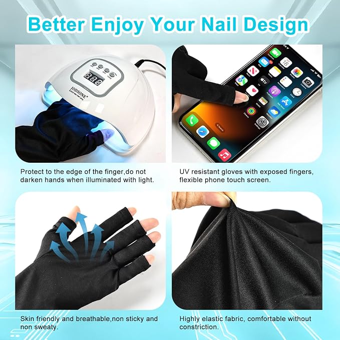 JODSONE U V LED Nail Lamp with Gloves Kit, Nail Dryer for Gel Nails Professional for Home and Salon