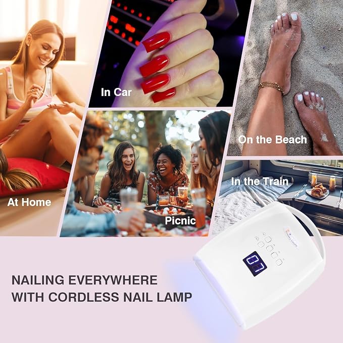 Cordless UV LED Nail Lamp, Rechargeable 66W UV Light Nail Curing Lamp for Gel Nails Acrylic Polish with Auto Sensor & 5 Timer for Home & Salon