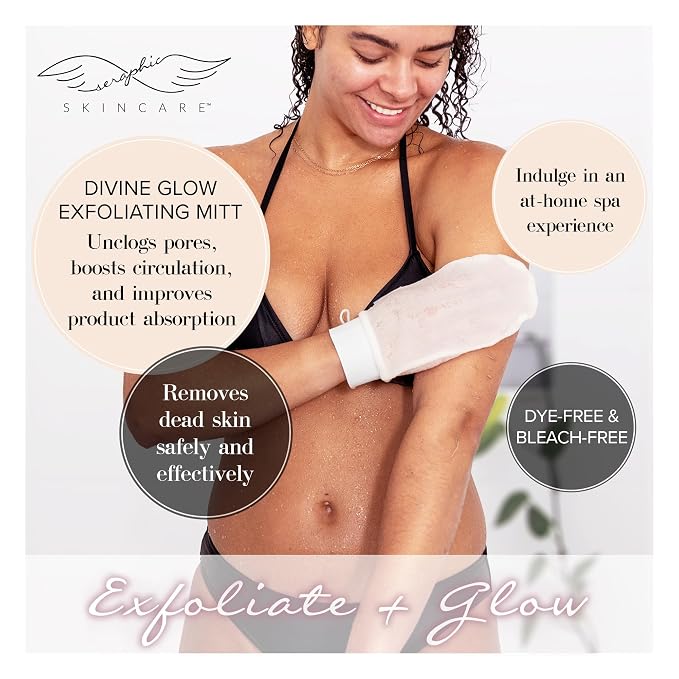 Seraphic Skincare Divine Glow Exfoliating Mitt (2pcs) – 100% Vegan Viscose Traditional Body Scrub Glove Kessa Korean Washcloth – Body Exfoliator for Self-Tan Removal & Keratosis Pilaris