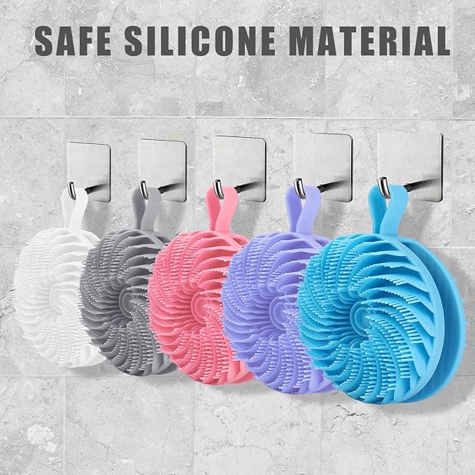 Double-Sided Silicone Body Scrubber Shower Bath Brush（Pink） | Handheld Cleansing Skin Brush for Sensitive Kids Women Men All Kinds of Skin