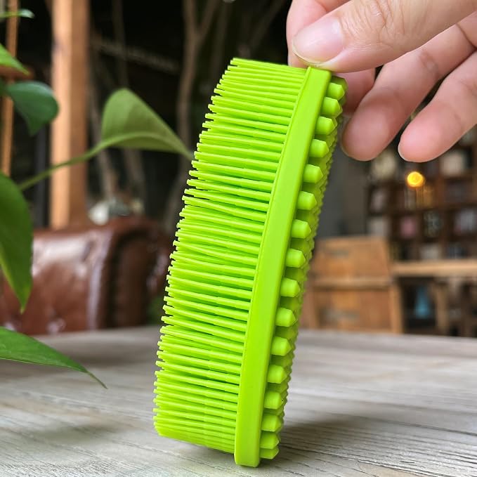 Premium Sensory Brush for Kids or Autism,Soft Silicone Body Scrubber,2 in 1 Sensory Room Occupational Therapy Sensory Brushes,Silicone Loofah,Pet Shower Brush Bath Brush Shampoo Brush(Oval-Green)