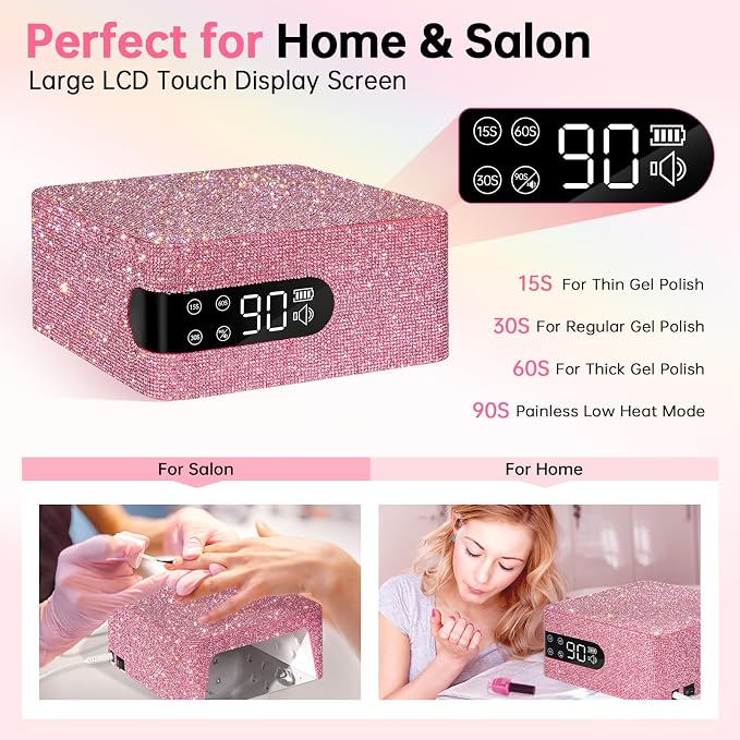 96W UV Nail Lamp, Cordless Nail Dryer | Rechargeable UV Light for Gel Nails, Professional Nail Light, Touch Control & Auto Sensor,Fast Curing Manicure for Salon Home