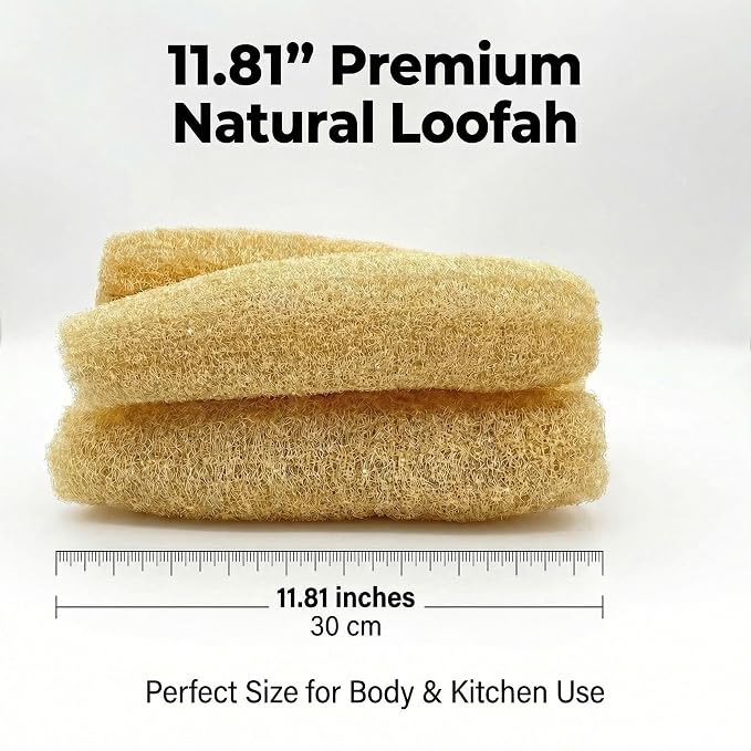 Natural Organic Loofah Body Scrubber 4 Pack, 100% Biodegradable Exfoliating Sponge for Shower Bath, Gentle Luffa for Sensitive Skin Exfoliation