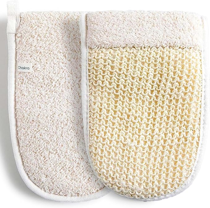 Chakra Fiber Exfoliating Hand Mitt - Scrub Glove for Deep Skin Exfoliation, Essential Bath and Shower Accessory