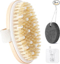 Oval Dry Brush Set: Dry Brush for Lymphatic-Drainage Brushing & Scrubber, Pumice Stone for Feet with Double-Side Hook, Bath Shower Exfoliating Kit Women