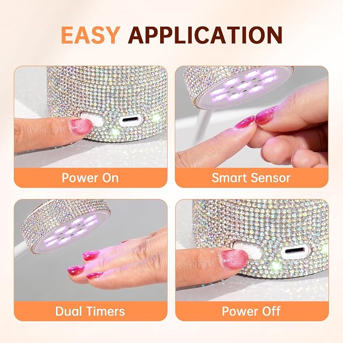Flash Cure Nail Lamp, UV Nail Lamp for Gel Nails, Cordless Auto Sensor | 27W | Type-C | 1500mAh | Rhinestone | Mini Size | Easy to Carry | DIY Manicure | AB Diamond