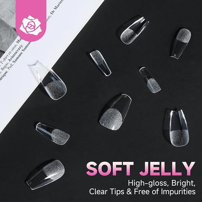 UNA GELLA Medium Coffin Nails Tips Soft Gel 120pcs Half Matte | Nail Tips Coffin Full Cover Fake Acrylic Nails Clear Coffin Press on Nails for Nail Extensions Home DIY Salon 12 Sizes