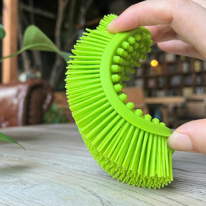 Premium Sensory Brush for Kids or Autism,Soft Silicone Body Scrubber,2 in 1 Sensory Room Occupational Therapy Sensory Brushes,Silicone Loofah,Pet Shower Brush Bath Brush Shampoo Brush(Oval-Green)